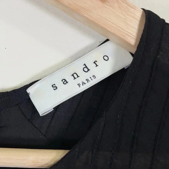 Sandro Paris Fit And Flare Gold Tone Waist Chiffon Black Dress - Picture 11 of 16